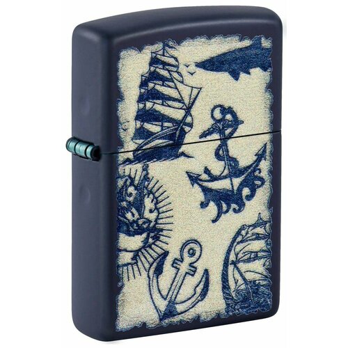 Зажигалка ZIPPO Nautical Design с покрытием Navy Matte, латунь/сталь, синяя, матовая, 38x13x57 мм купить за 6094 руб, фото