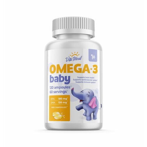 Омега 3 для детей с года VitaMeal Omega-3 Babу детская в ампулах-рыбках, 120 ампул фотография