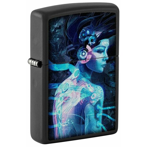 Зажигалка ZIPPO Cyborg Woman с покрытием Black Light, латунь/сталь, черная, матовая 38x13x57 мм фотография