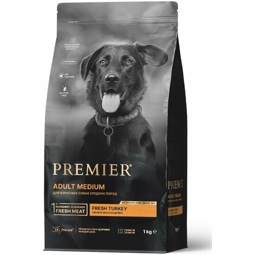 Корм сухой Premier Pet Premier Индейка для взрослых собак средних пород, 1 кг купить за 1235 руб, фото