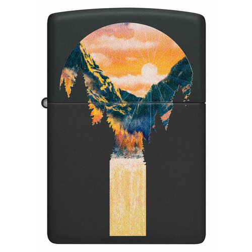 Светящаяся оригинальная бензиновая зажигалка ZIPPO Classic 48676 Mountain Waterfall с покрытием Black Light - Горный водопад фотография