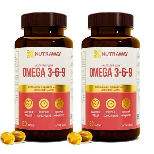 Рыбий жир Omega 3-6-9 NUTRAWAY, 120 + 120 капсул фотография