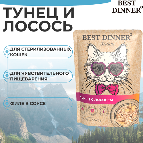 Корм для кошек BEST DINNER Holistic Тунец с лососем в соусе пауч 70г купить за 208 руб, фото