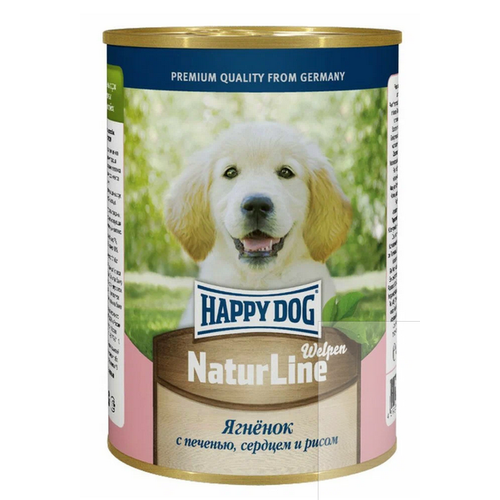 Влажный корм для щенков Happy Dog NaturLine, ягненок, печень, сердце, с рисом 12 шт. х 410 г фотография