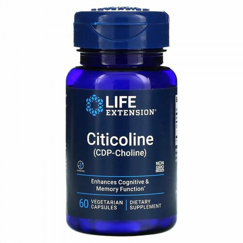 Life Extension, Citicoline, капсулы с CDP-холином, 250 мг, 60 растительных капсул купить за 4590 руб, фото