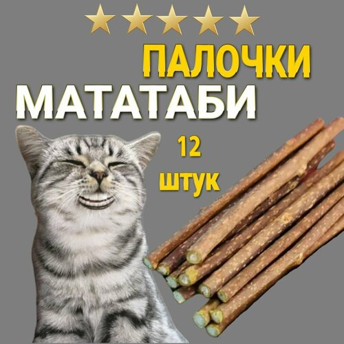 Игрушка для кошек Палочки мататаби , с эффектом кошачьей мяты . Лакомство для чистки зубов 12 штук в упаковке. фотография