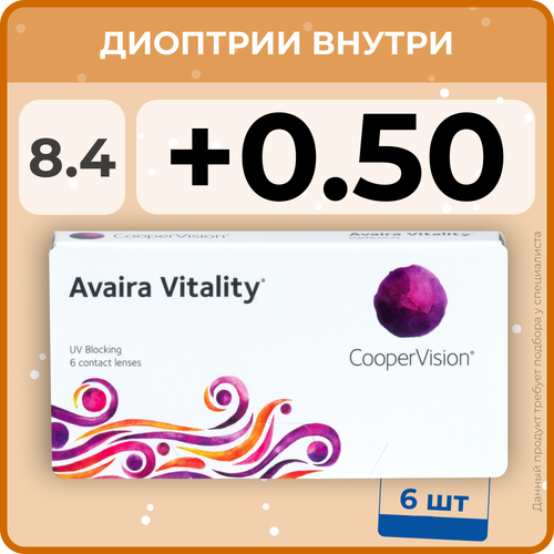 Контактные линзы CooperVision Avaira Vitality, 6 шт., R 8,4, D +0,5, прозрачный, 1 уп. фотография