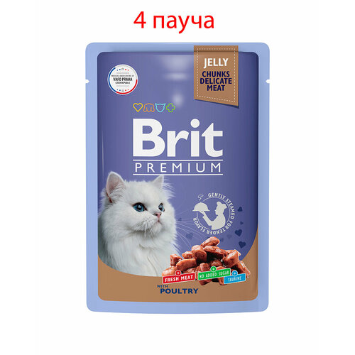 Пауч Brit Premium для взрослых кошек ассорти из птицы в желе 85гр, 4шт фотография