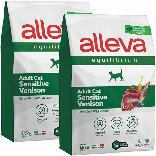 ALLEVA EQUILIBRIUM ADULT CAT SENSITIVE VENISON для взрослых кошек с чувствительным пищеварением с олениной (1,5 + 1,5 кг) фотография