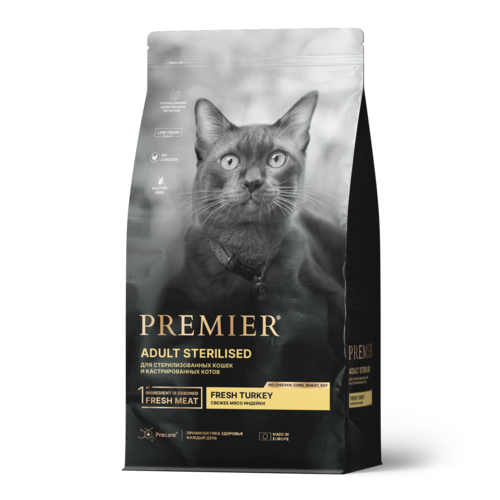 Premier Cat Turkey STERILISED 400 г сухой корм для кошек свежее мясо индейки фотография