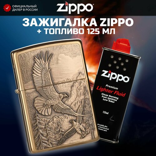 Зажигалка бензиновая ZIPPO 20854 Soaring Eagles + Бензин для зажигалки топливо 125 мл фотография