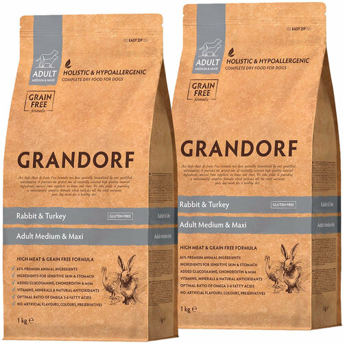 GRANDORF GRAIN FREE DOG ADULT MEDIUM & MAXI RABBIT & TURKEY беззерновой для взрослых собак средних и крупных пород с кроликом и индейкой(1 + 1 кг) фотография