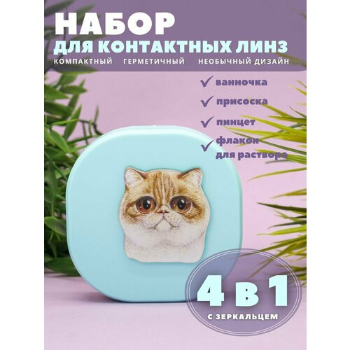 Контейнер для линз контактных, дорожный набор Purebred Cat green-ginger купить за 299 руб, фото