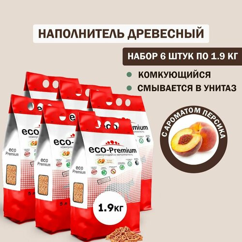 Наполнитель для кошачьего туалета комкующийся древесный ECO Premium Персик 6шт х 1.9кг купить за 3120 руб, фото