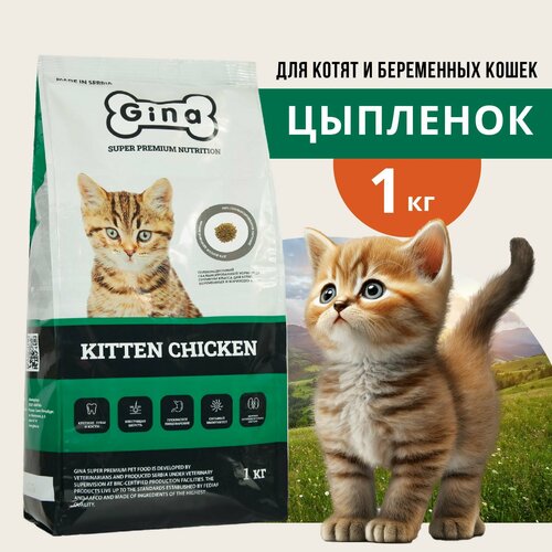 Корм для котят, беременных и кормящих кошек сухой Gina Kitten Chicken, цыпленок, утка, 1 кг фотография