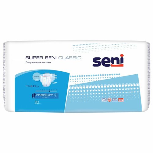 Подгузники для взрослых Super Seni Classic Medium (обхват 75-110 см), 30 шт. купить за 1826 руб, фото