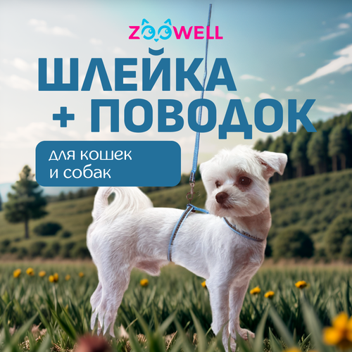 Светоотражающая шлейка с поводком ZooWell для кошек универсальная, шлейка для кошек фотография