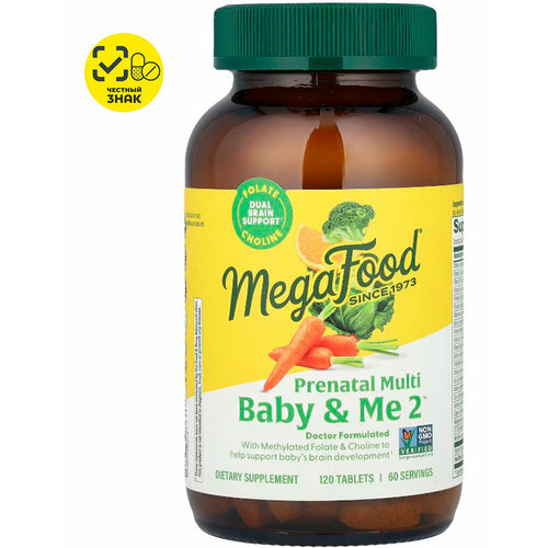 MegaFood, Baby & Me 2 (пренатальные витамины), для беременных и кормящих мам, 120 таблеток фотография