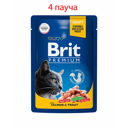 Пауч Brit Premium для взрослых кошек лосось и форель 85гр, 4шт фотография