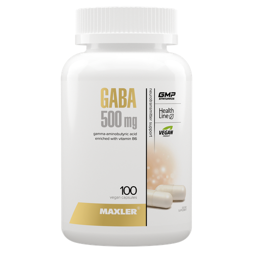 БАД Витаминный комплекс Maxler GABA 500 mg, 100 капсул - 500 мг гамма-аминомасляной кислоты - 2 мг витамина В6 - 100 порций фотография