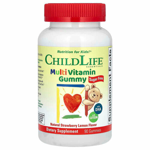 ChildLife Essentials, Мультивитаминные жевательные мармеладки, без сахара, натуральная клубника и лимон, 90 жевательных таблеток фотография