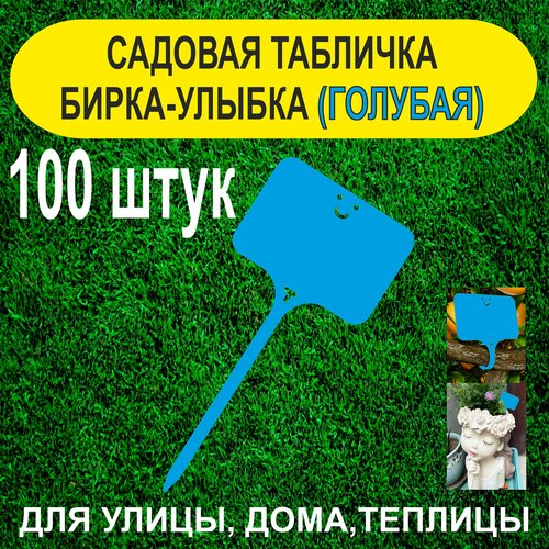 Садовая бирка - улыбка. Табличка для растений. 100 штук (Голубая) купить за 500 руб, фото