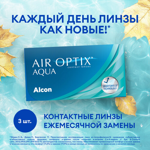 Контактные линзы Alcon Air optix Aqua, 3 шт., R 8,6, D -2,25 купить за 1430 руб, фото