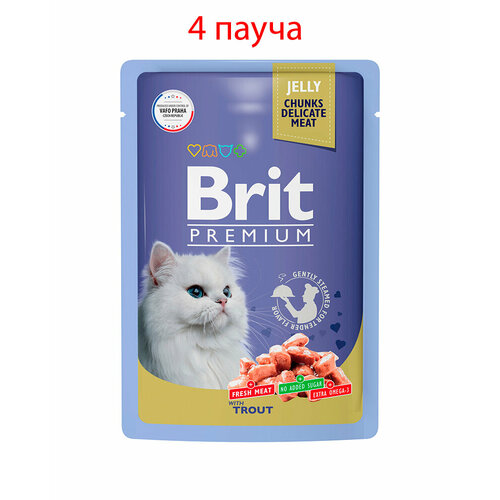 Пауч Brit Premium для взрослых кошек форель в желе 85гр, 4шт фотография