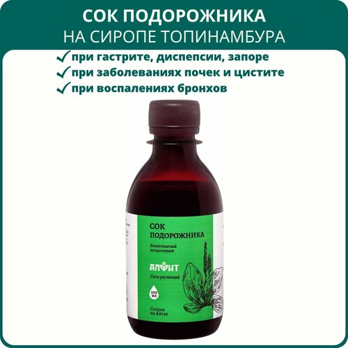 Сок подорожника на сиропе топинамбура, 200 мл. Отхаркивающее средство, при кашле, бронхите, цистите, гастрите, язве желудка купить за 536 руб, фото