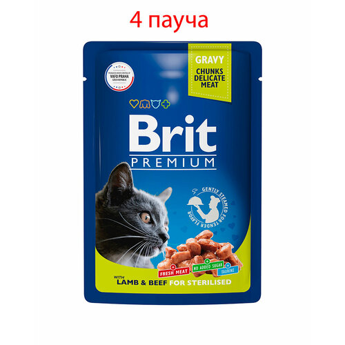 Пауч Brit Premium для взрослых кошек ягненок и говядина в соусе 85гр, 4шт фотография