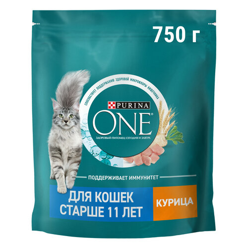 корм для пожилых кошек старше 11 лет Purina ONE для здоровья костей и суставов, профилактика избыточного веса с курицей и цельными злаками 8 шт. х 750 г фотография