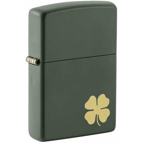 Оригинальная бензиновая зажигалка ZIPPO Four Leaf Clover с покрытием Green Matte, латунь/сталь, зеленая, 38x13x57 мм купить за 5964 руб, фото