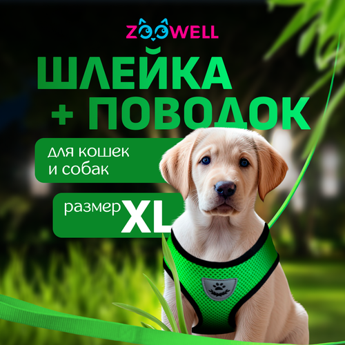 Шлейка с поводком для собак ZooWell универсальная, размер XL зеленая фотография