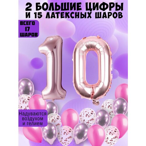 Набор шаров: цифры 10 лет + хром 5шт, латекс 5шт, конфетти 5шт фотография