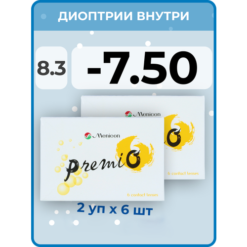 Контактные линзы Menicon Premio, 12 шт., R 8,3, D -7,5, бесцветный, 2 уп. фотография