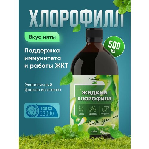 Хлорофилл жидкий OnHand Health, для очищения организма, антиоксидант, детоксикации и укрепления иммунитета, мятный фотография