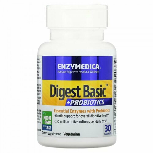 Enzymedica Digest Basic + Probiotics (основные ферменты с пробиотиками) 30 капсул, срок годности 12/2024 купить за 1950 руб, фото