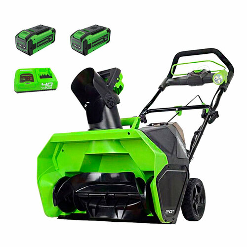 Снегоуборщик аккумуляторный Greenworks GD40STK8II 40V, бесщеточный, ширина 51 см, высота захвата 20 см, комплект 2 АКБ 8 Ач + быстрое ЗУ купить за 59990 руб, фото