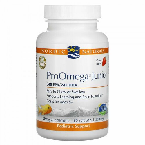 Nordic Naturals, ProOmega Junior, со вкусом клубники, 500 мг, 90 капсул (250 мг в 1 капсуле) фотография