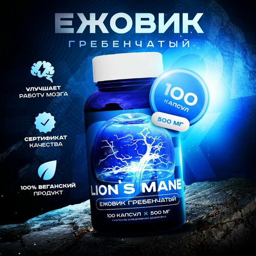 Ежовик гребенчатый, мицелий, Lion's mane, 100 капсул 500 мг фотография