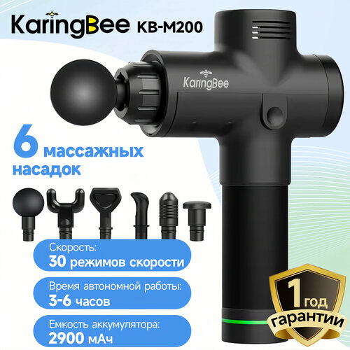 Перкуссионный массажер KaringBee KB-M200 6 массажных насадок 30 режимов скорости 2900 мАч купить за 4999 руб, фото