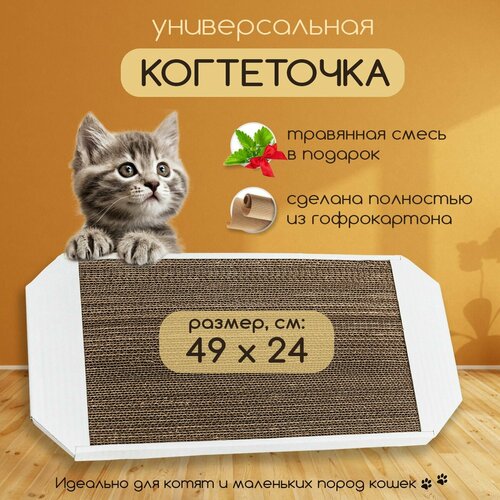 Когтеточка картонная для кошек и котят напольная в комплекте с мятой 49х24 см. (белая) купить за 320 руб, фото