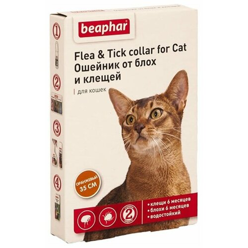 Beaphar ошейник от блох и клещей Flea & Tick. для кошек и хорьков, 35 см, оранжевый 1 шт. в уп., 1 уп. фотография