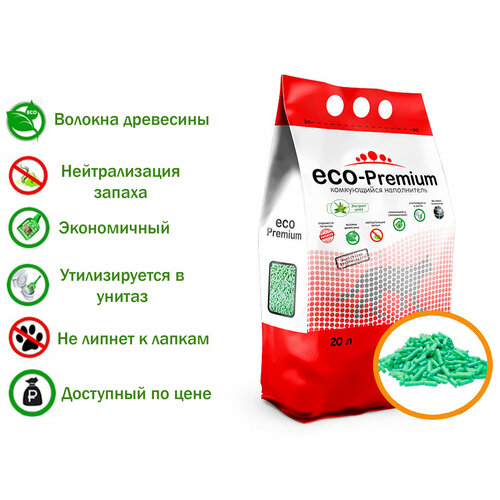 Наполнитель ECO-Premium комкующийся древесный с ароматом Алоэ 20л, 7.6 кг фотография