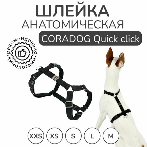 Шлейка прогулочная анатомическая для средних и крупных пород собак, CORADOG Quick click, размер L, цвет черный фотография