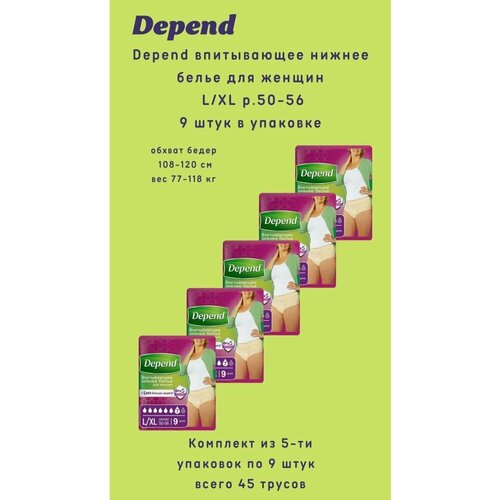 Depend трусы одноразовые для женщин размер L/XL 9 шт/уп купить за 9489 руб, фото