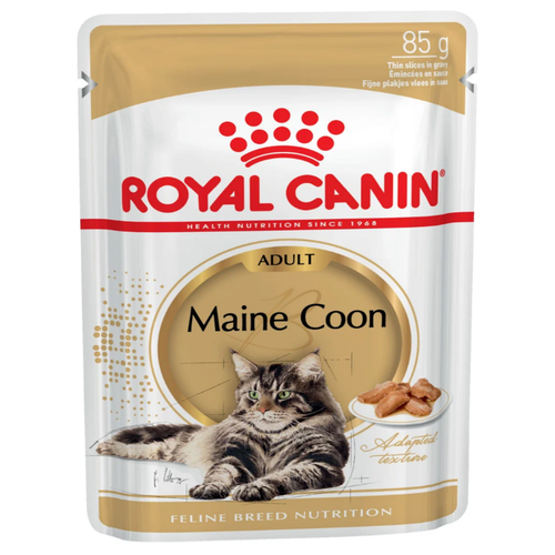 Влажный корм для взрослых кошек Royal Canin Мейн-кун, для здоровья кожи и блеска шерсти, мясное ассорти 10 шт. х 85 г (кусочки в соусе) фотография