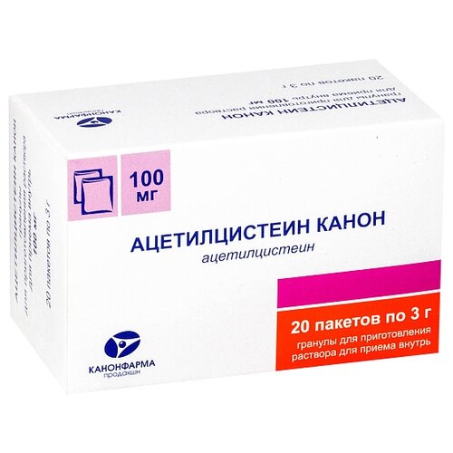 Ацетилцистеин Канон гран. д/пригот. р-ра д/вн. приема пак., 100 мг, 3 г, 20 шт. купить за 167 руб, фото