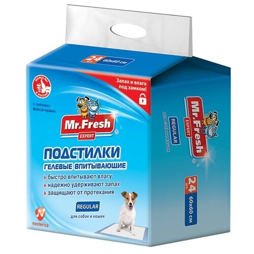 Пеленки для собак впитывающие Mr. Fresh Expert Regular F502 60х60 см 24 шт. 1 шт. 60 см 60 см белый/синий фотография