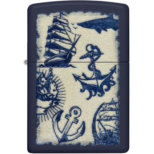 Оригинальная бензиновая зажигалка ZIPPO Classic 49774 Nautical Design с покрытием Navy Matte - Морской мотив фотография